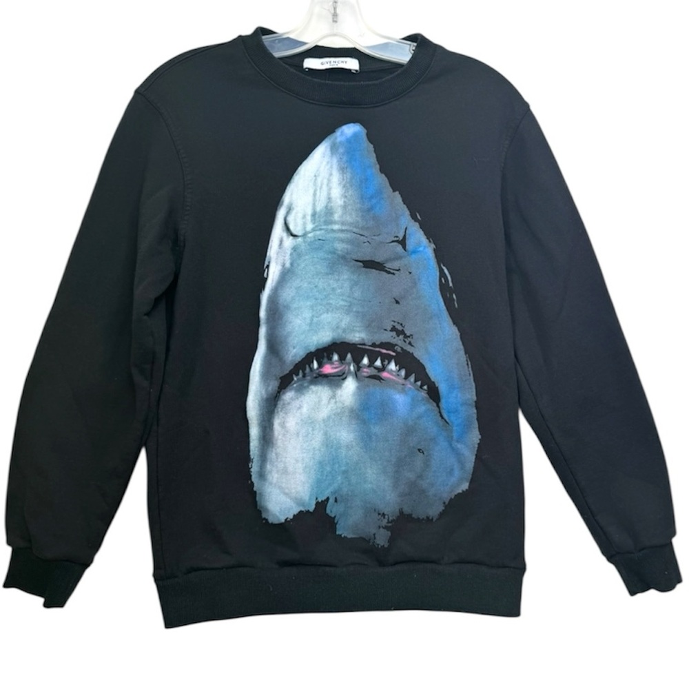 Givenchy Cotton Shark Graphic Sweatshirt Sweater Ribbed Crew Black Pullover XS